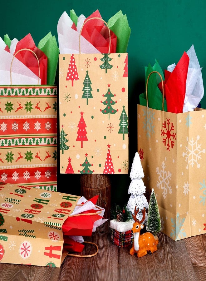 Pascliyna 24 Large Christmas Gift Bags with Handles 10 X 13 X 5'', Bulk Large Christmas Bags for Gifts with 24 Tissue Paper, 8 Styles Xmas Kraft Paper Gift Bags for Wrapping Xmas Holiday Presents - Image 4
